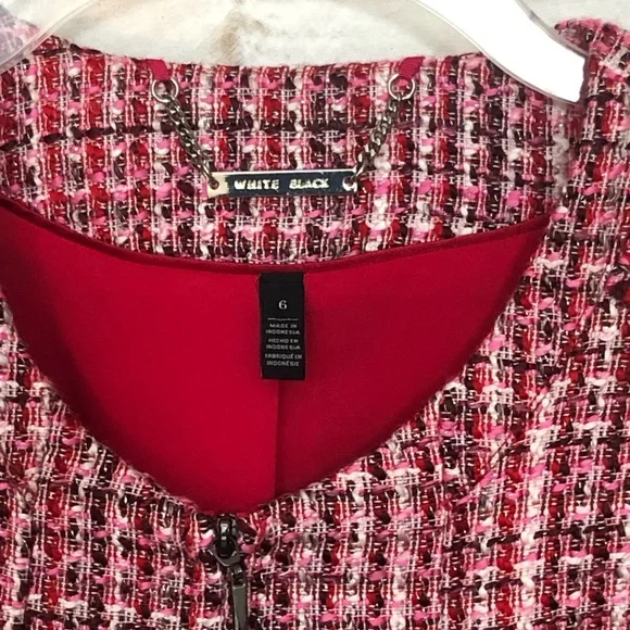 White House Black Market Tweed Moto Blazer Jacket • Pink / Reds • Sz 6 • EUC - Picture 6 of 13